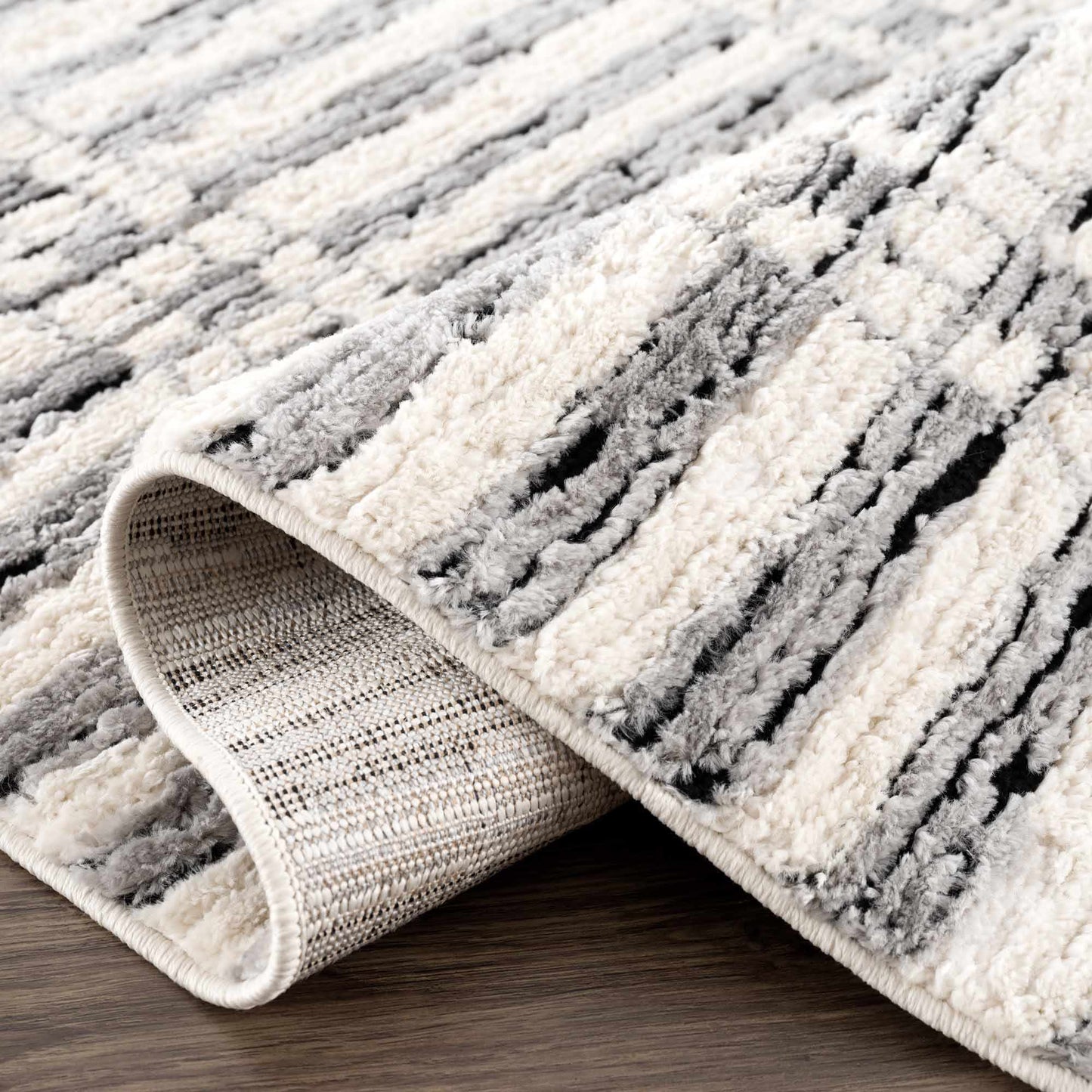 Nava Area Rug with Tassels – Cozy High Pile Striped Rug, Neutral Tones