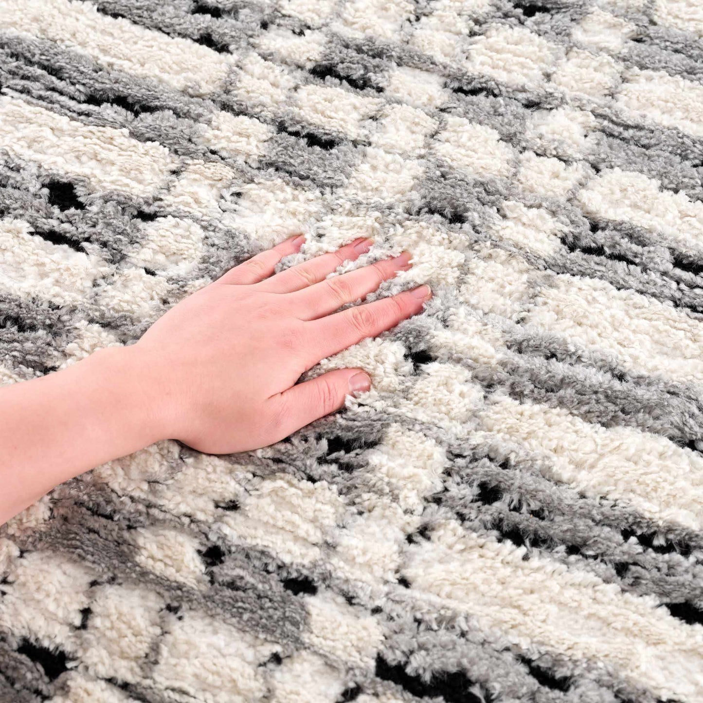 Nava Area Rug with Tassels – Cozy High Pile Striped Rug, Neutral Tones