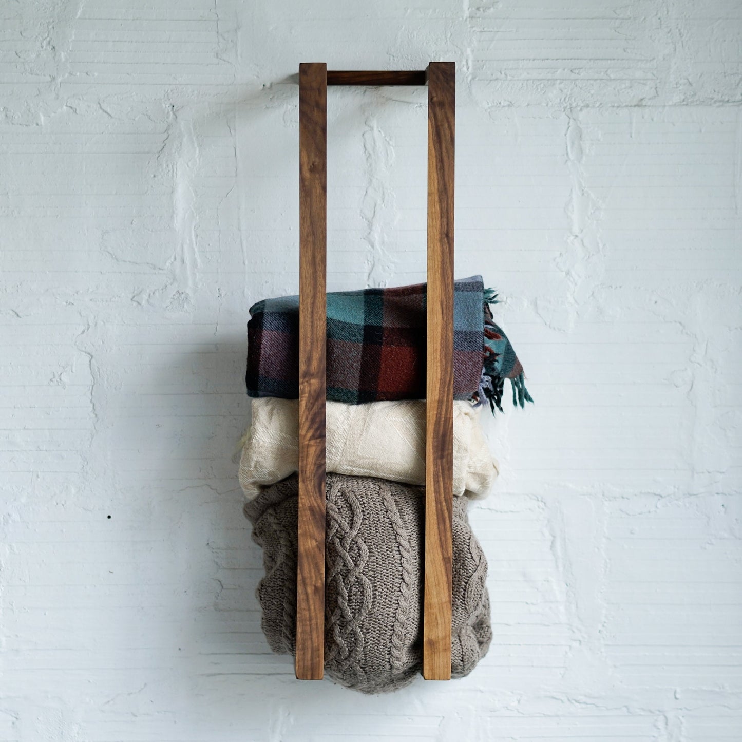 Walnut Wall Rack – Minimalist Blanket or Towel Holder by The Iron Roots Designs