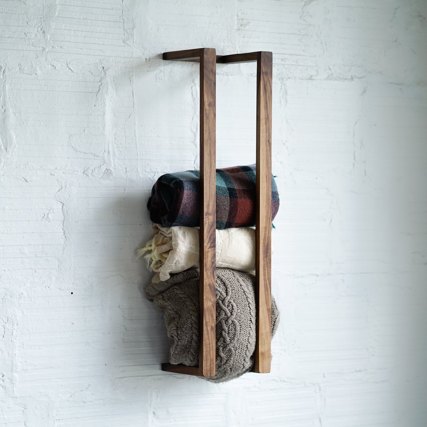Walnut Wall Rack – Minimalist Blanket or Towel Holder by The Iron Roots Designs