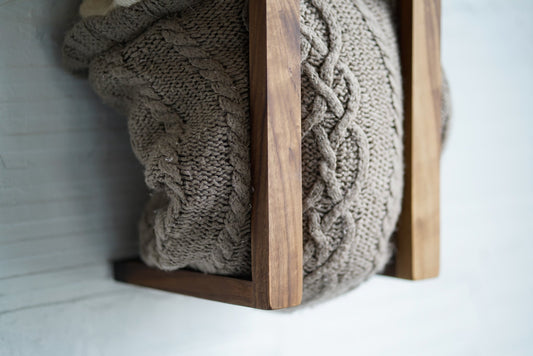 Walnut Wall Rack – Minimalist Blanket or Towel Holder by The Iron Roots Designs