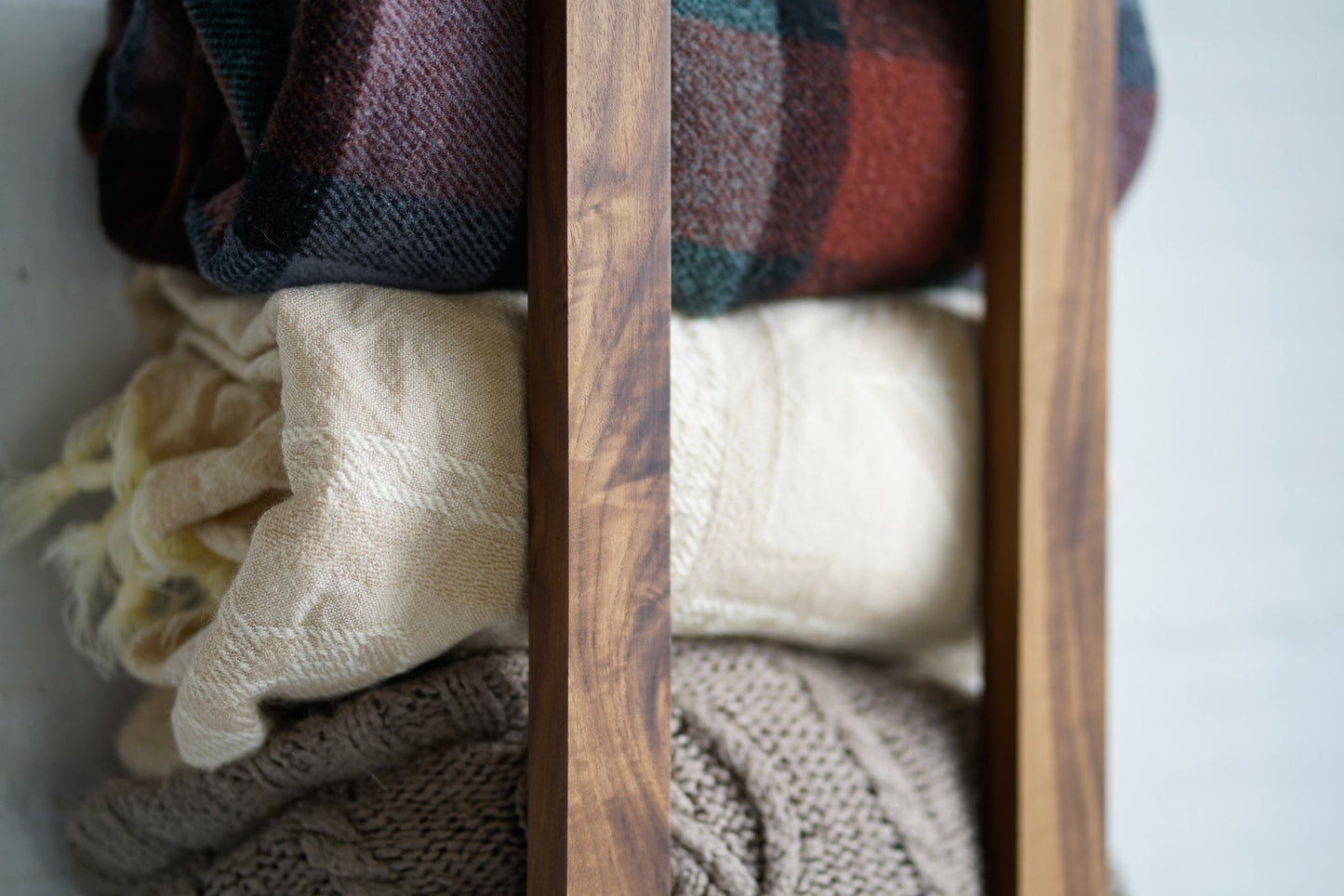 Walnut Wall Rack – Minimalist Blanket or Towel Holder by The Iron Roots Designs