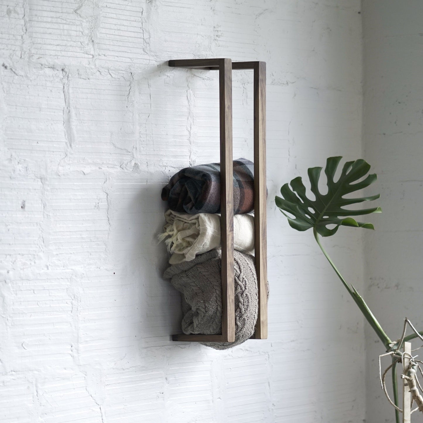 Walnut Wall Rack – Minimalist Blanket or Towel Holder by The Iron Roots Designs