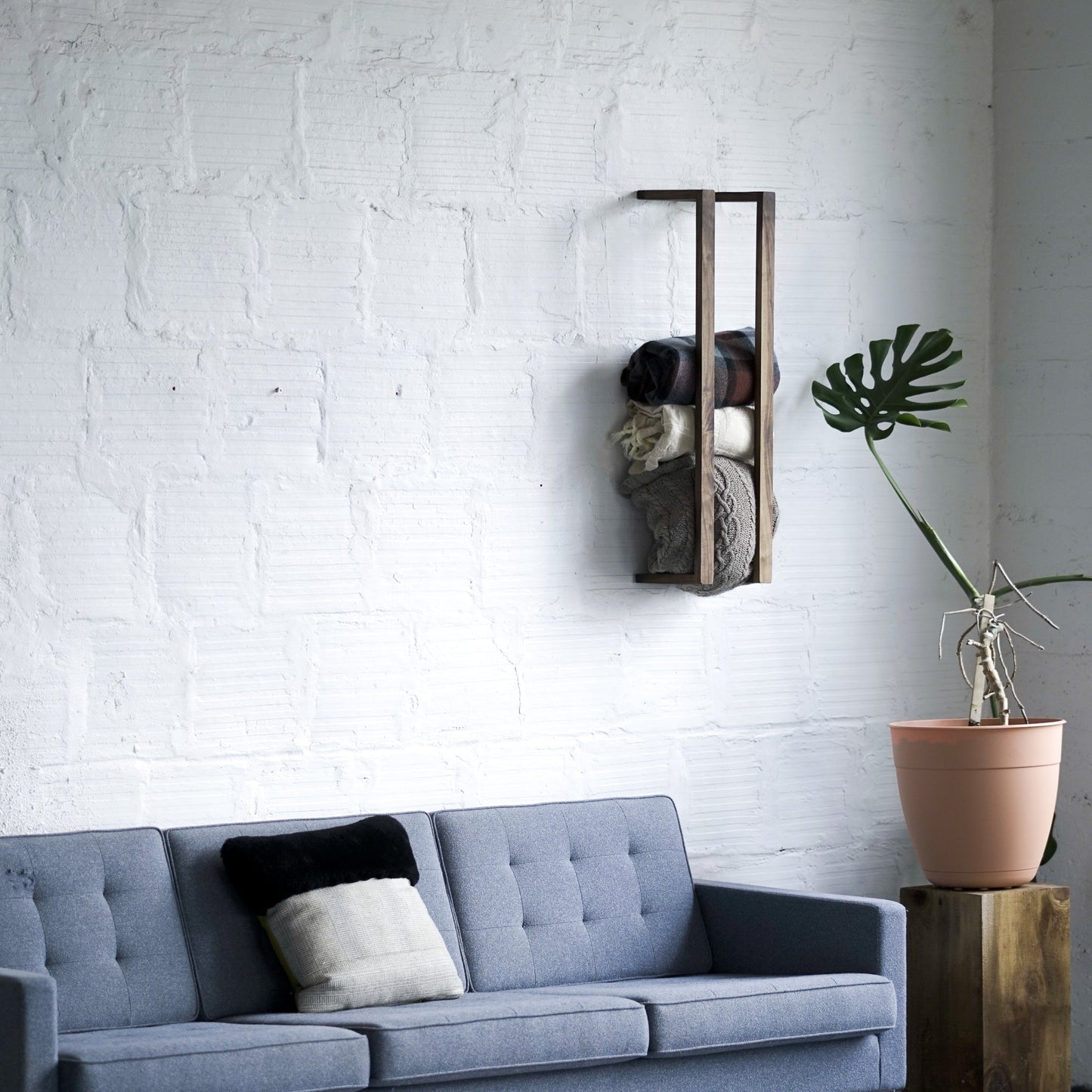 Walnut Wall Rack – Minimalist Blanket or Towel Holder by The Iron Roots Designs