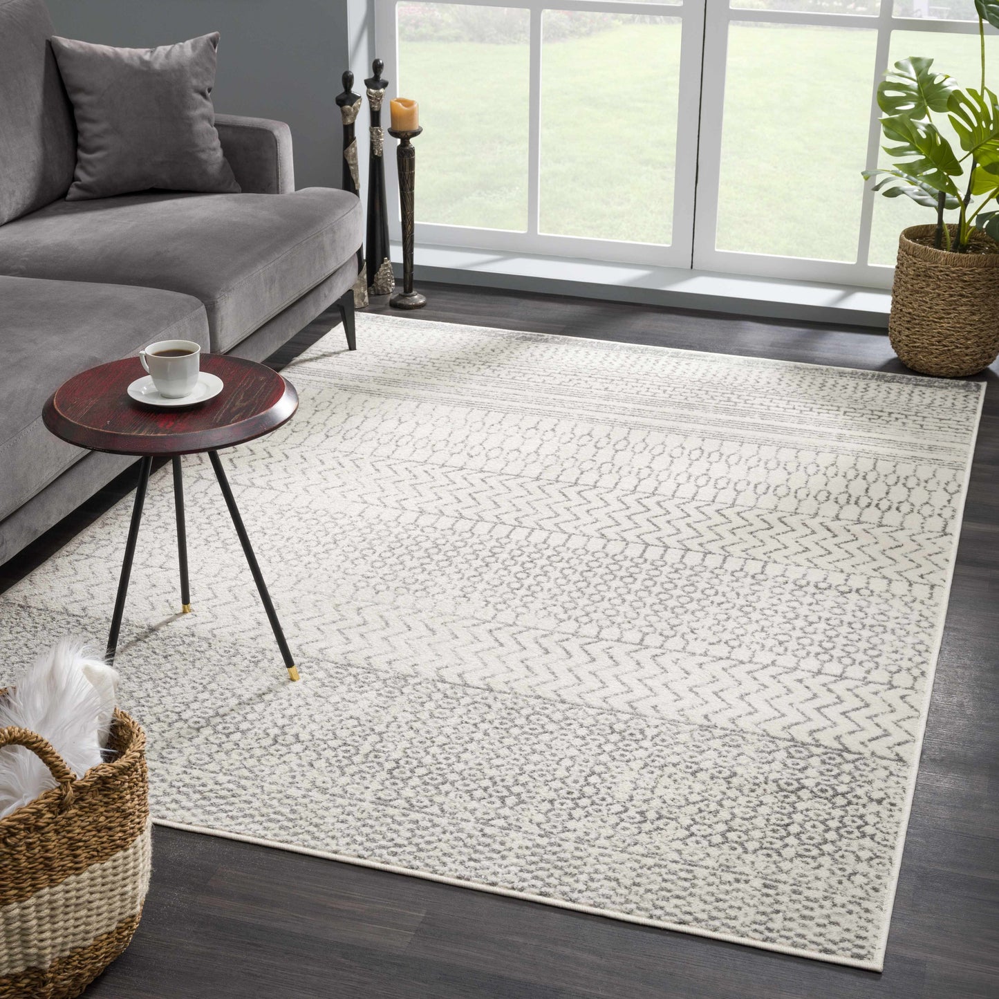 Durable & Easy-to-Clean Moroccan Geometric Rug | Gray & Ivory