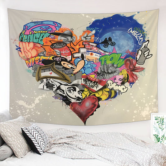 Cozy Heart Throw Tapestry for Wall or Bed