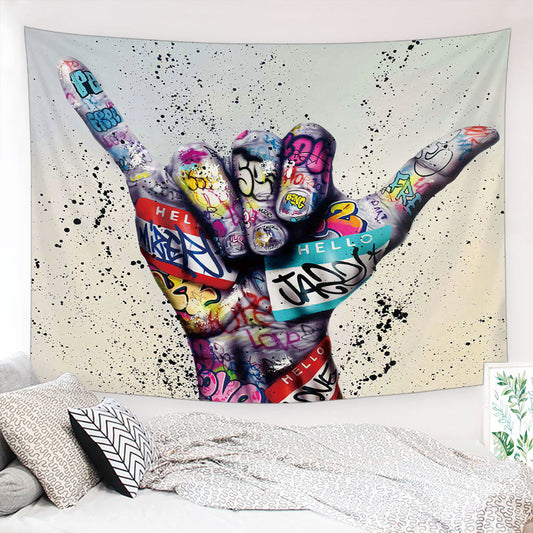 Colorful Shaka hand sign tapestry 51x59 inches (130x150cm) for tropical room decor