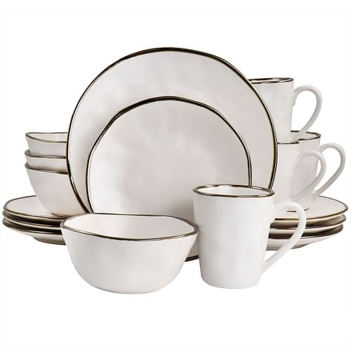 Matte White Stoneware Dinnerware with Gold Rim