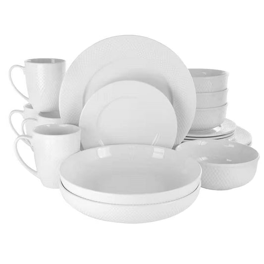 Maisy White Porcelain Dinnerware with Embossed Texture – 18-Piece Set