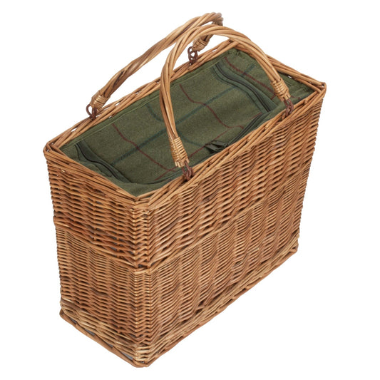 Stylish Green Tweed Picnic Basket with Insulated Cooler Lining