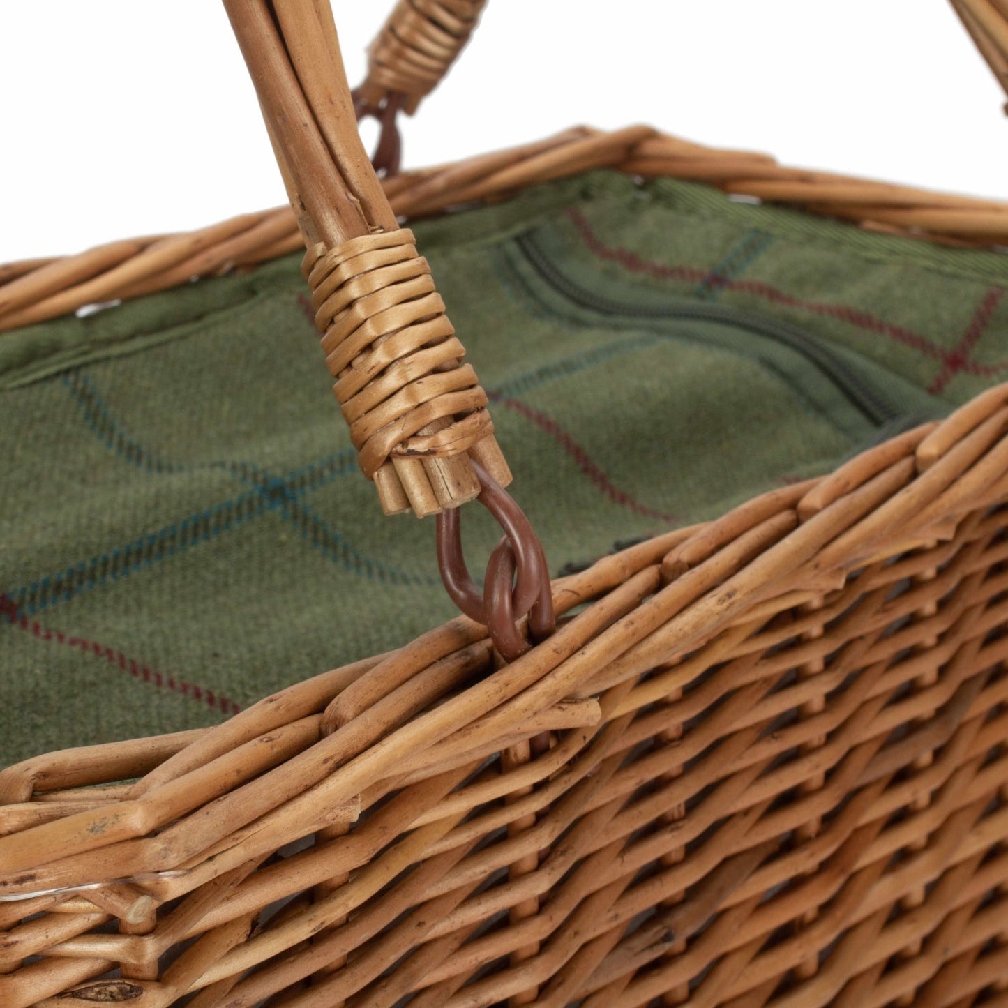 Stylish Green Tweed Picnic Basket with Insulated Cooler Lining