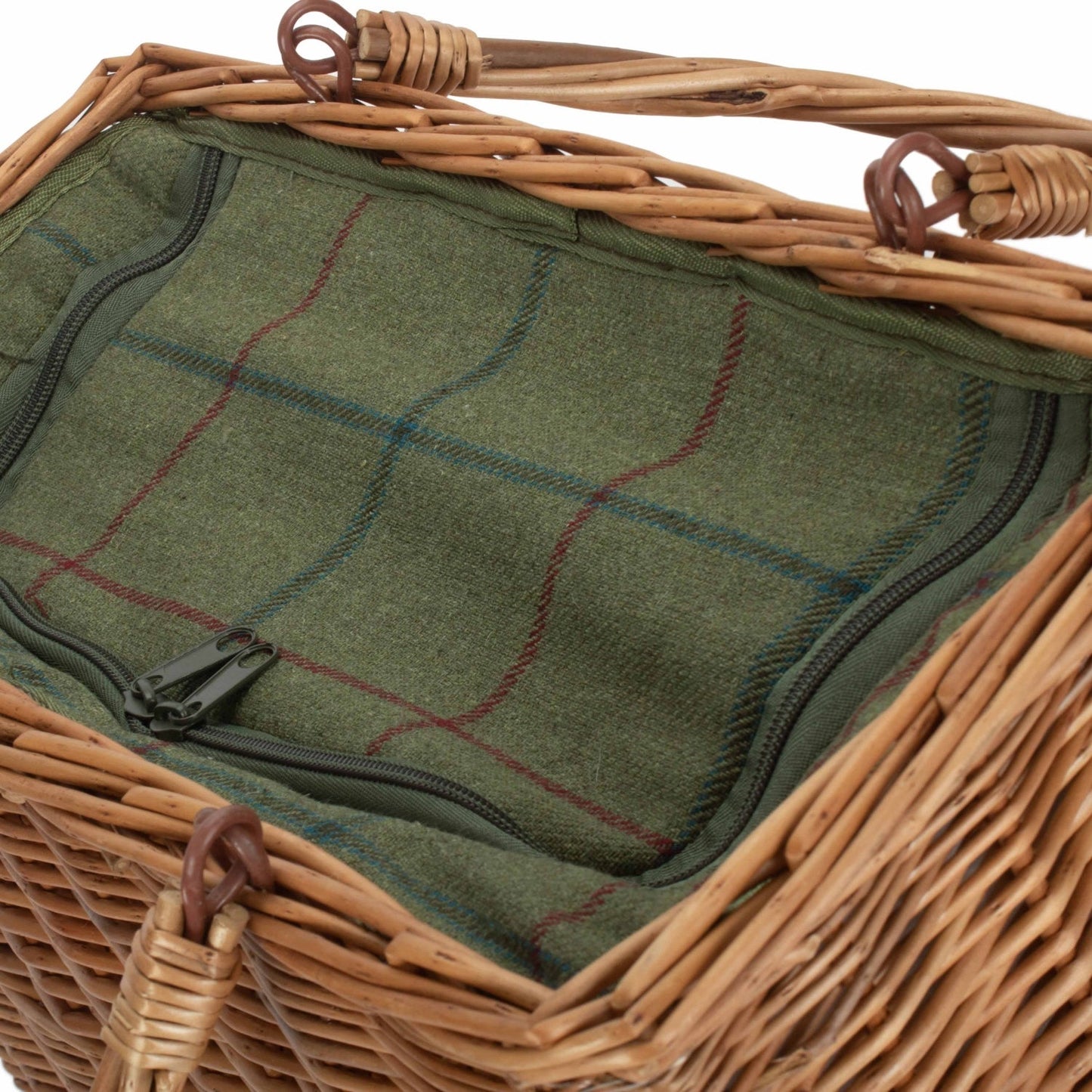 Stylish Green Tweed Picnic Basket with Insulated Cooler Lining