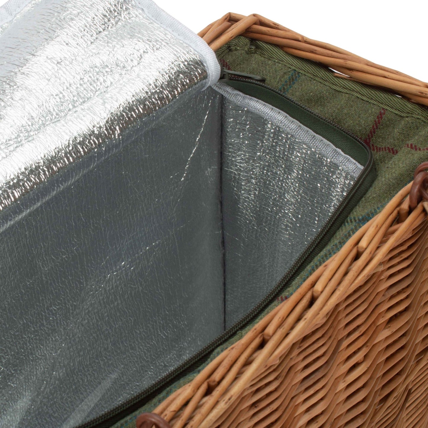 Stylish Green Tweed Picnic Basket with Insulated Cooler Lining