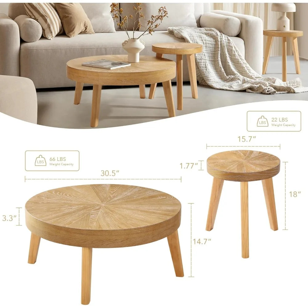 Farmhouse Round Coffee Table Nesting Set of Three