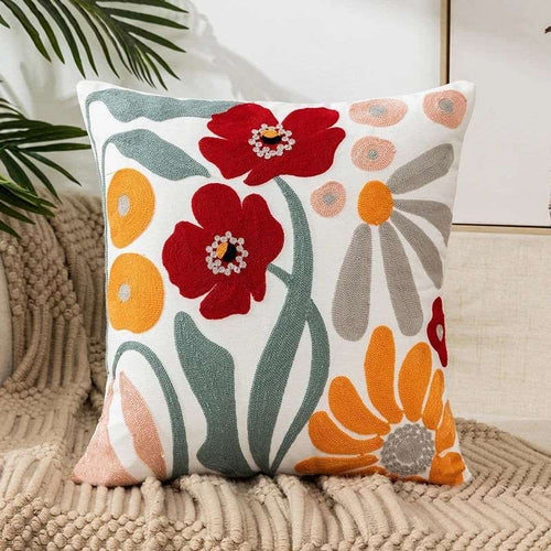 Boho Floral Embroidered 18" Pillow Bundle