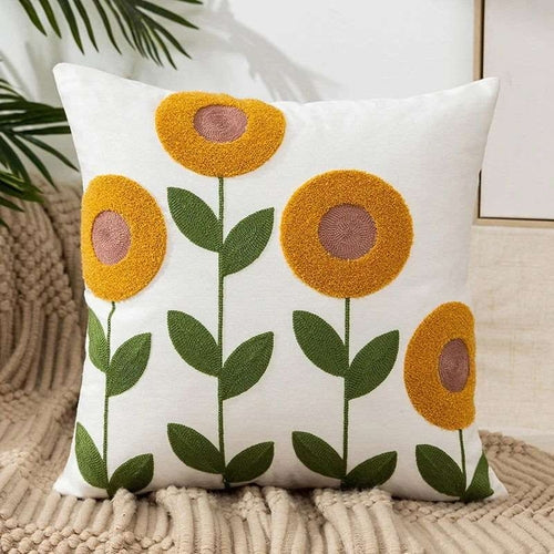 Boho Floral Embroidered Pillow Cover, 18"x18"