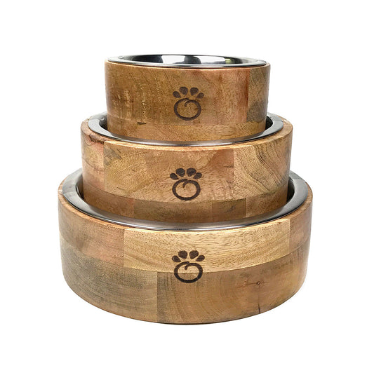 Unique Reclaimed Wood Elevated Pet Bowls (Set of 2)