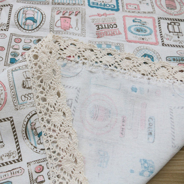 Vintage Print Table Cloth Cotton Linen