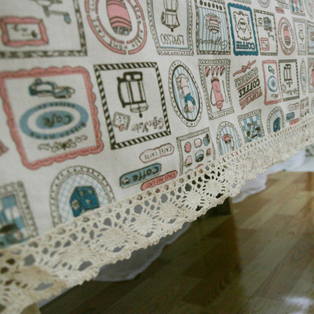 Vintage Print Table Cloth Cotton Linen
