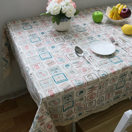 Vintage Print Table Cloth Cotton Linen