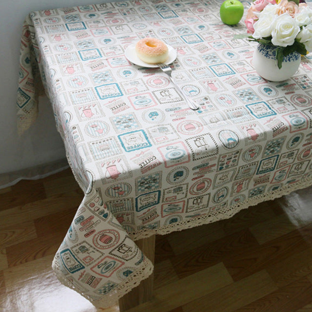 Vintage Print Table Cloth Cotton Linen