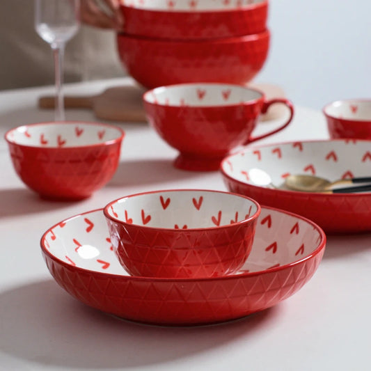 Modern Porcelain Dinnerware with Playful Heart Pattern
