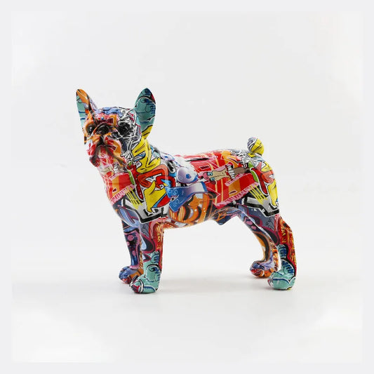 Modern Graffiti French Bulldog Statue - Artistic Water Transfer Resin Sculpture