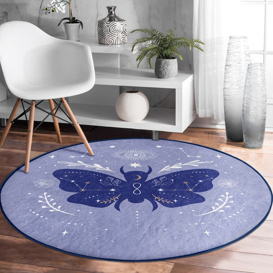 Modern Boho Rug with Purple Butterfly Pattern