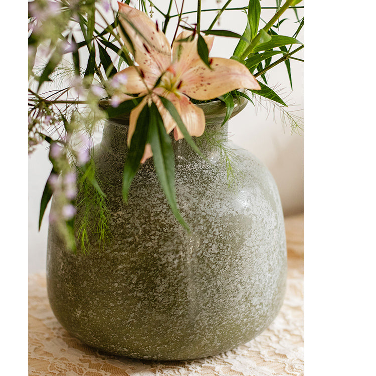 Hand Blown Dark Green Glass Vase – Artisan Table Decor