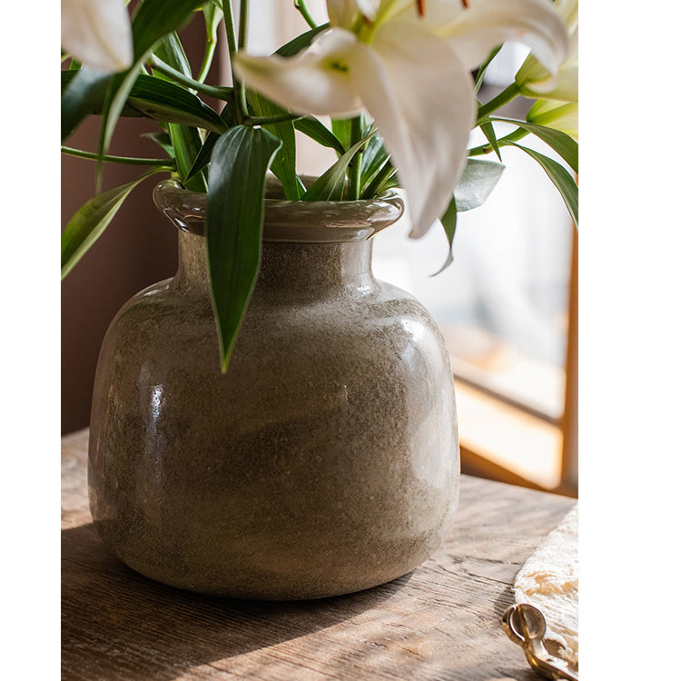 Hand Blown Dark Green Glass Vase – Artisan Table Decor