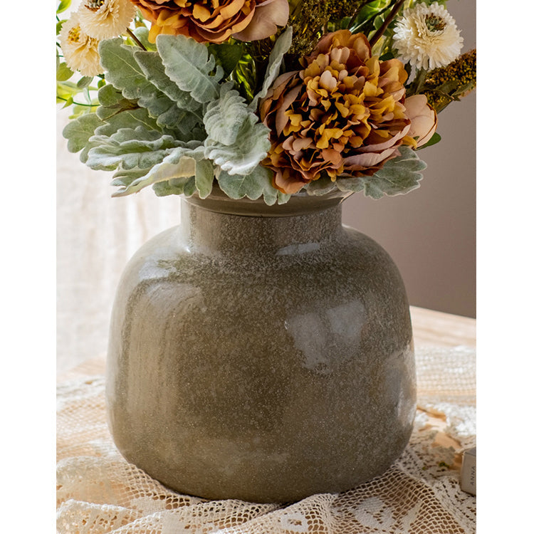 Hand Blown Dark Green Glass Vase – Artisan Table Decor