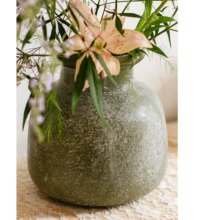 Hand Blown Dark Green Glass Vase – Artisan Table Decor
