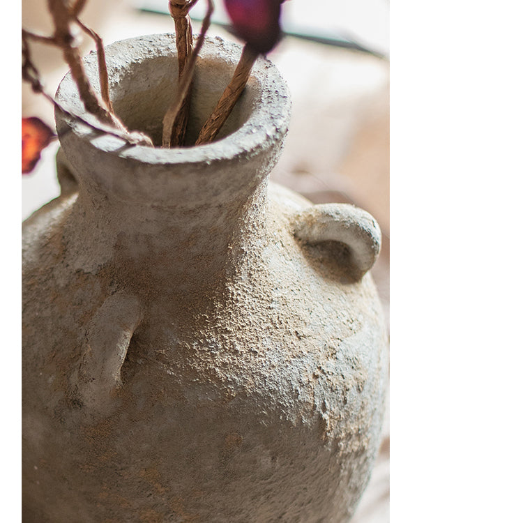 Rustic pottery vase for dried flowers – terracotta material