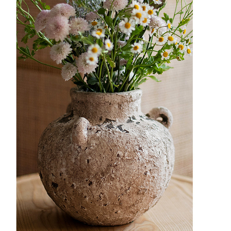 Rustic pottery vase for dried flowers – terracotta material