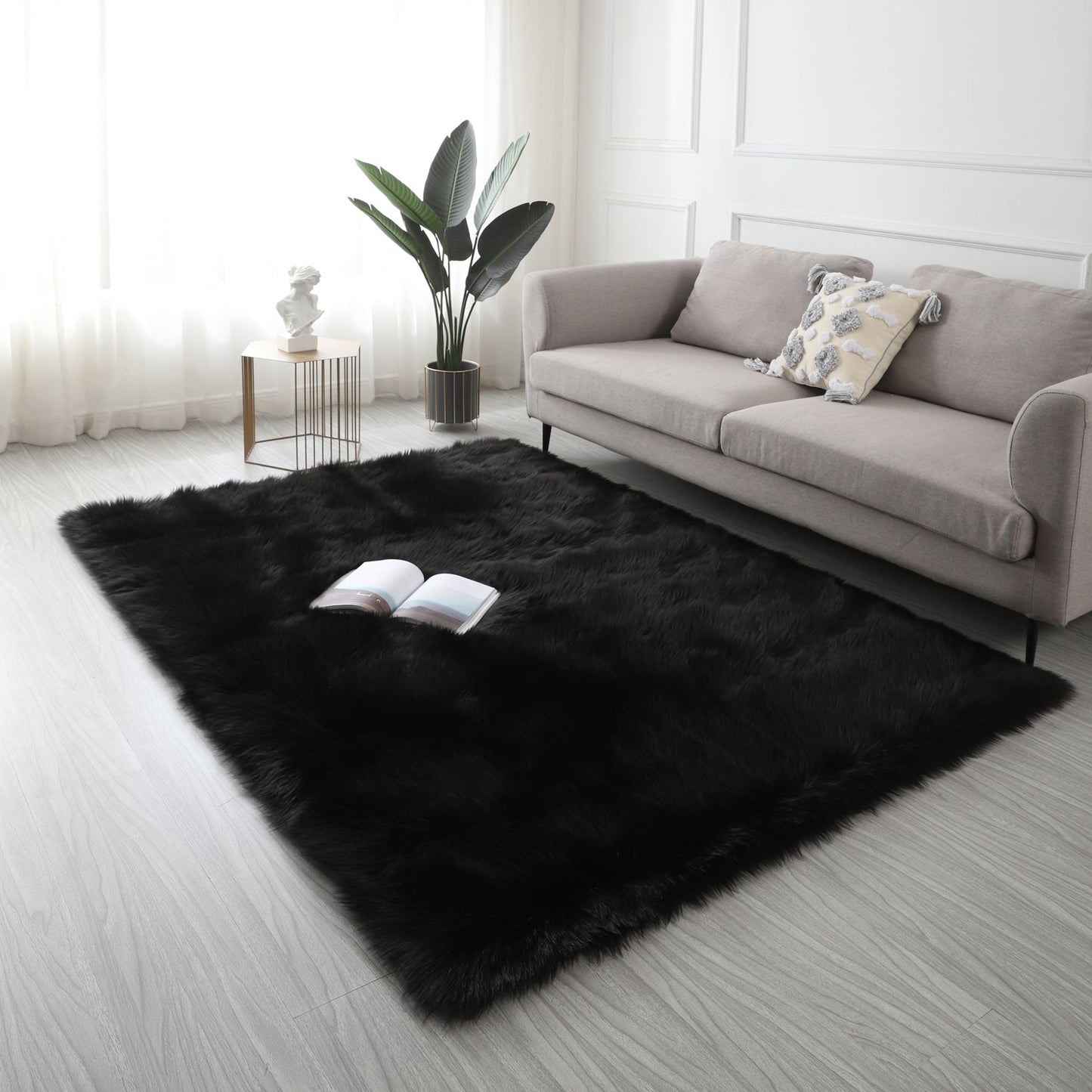Faux Fur Black Area Rug