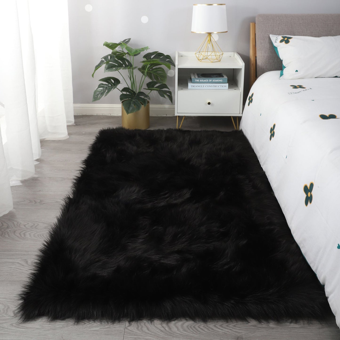 Faux Fur Black Area Rug