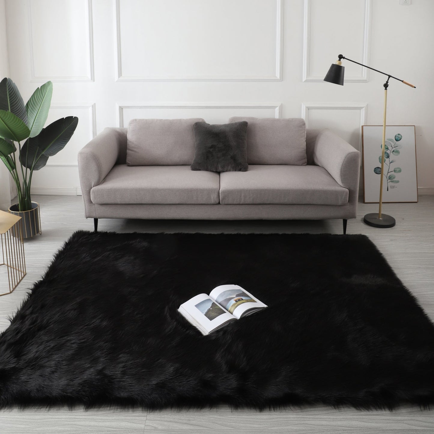 Faux Fur Black Area Rug