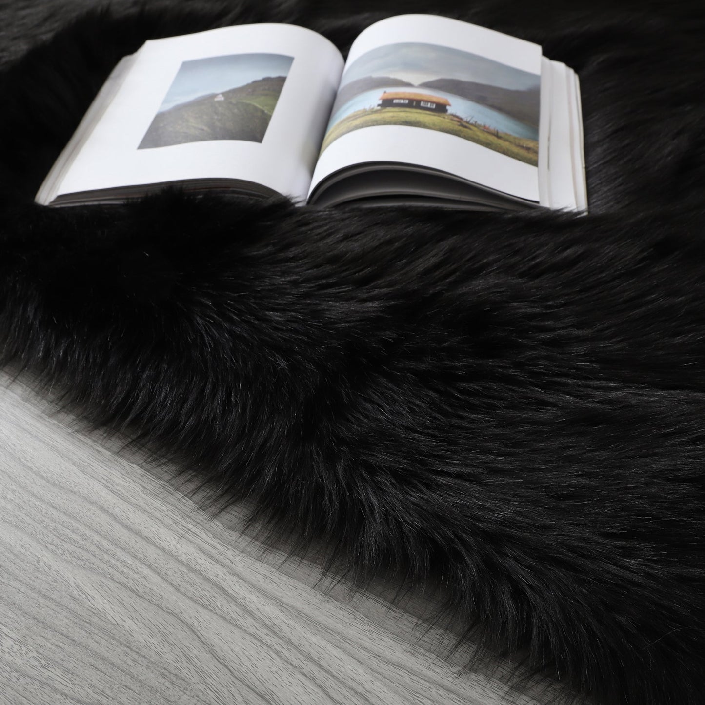Faux Fur Black Area Rug