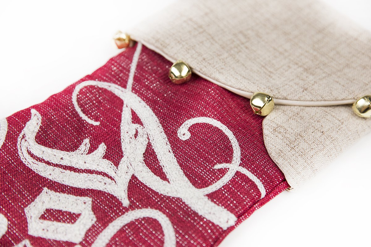 Embroidered "Joyeux" Christmas Accent with Jingle Bells