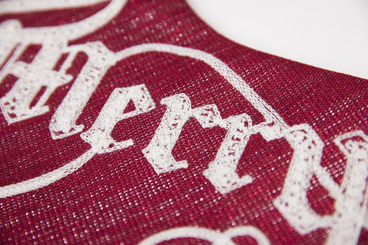 Shimmering Holiday Stocking with Embroidered Message