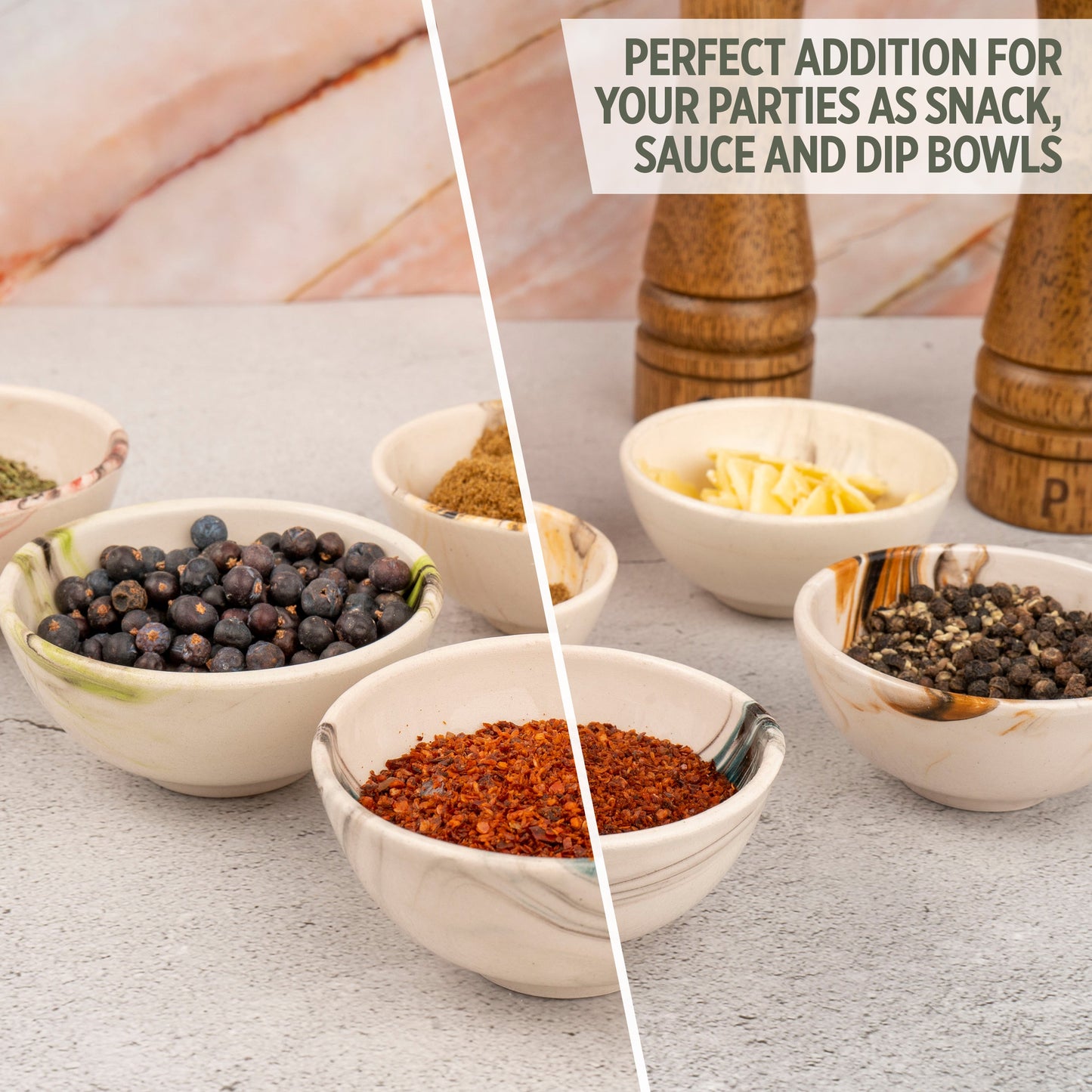 Set of 6 Ceramic Marble Dipping Bowls