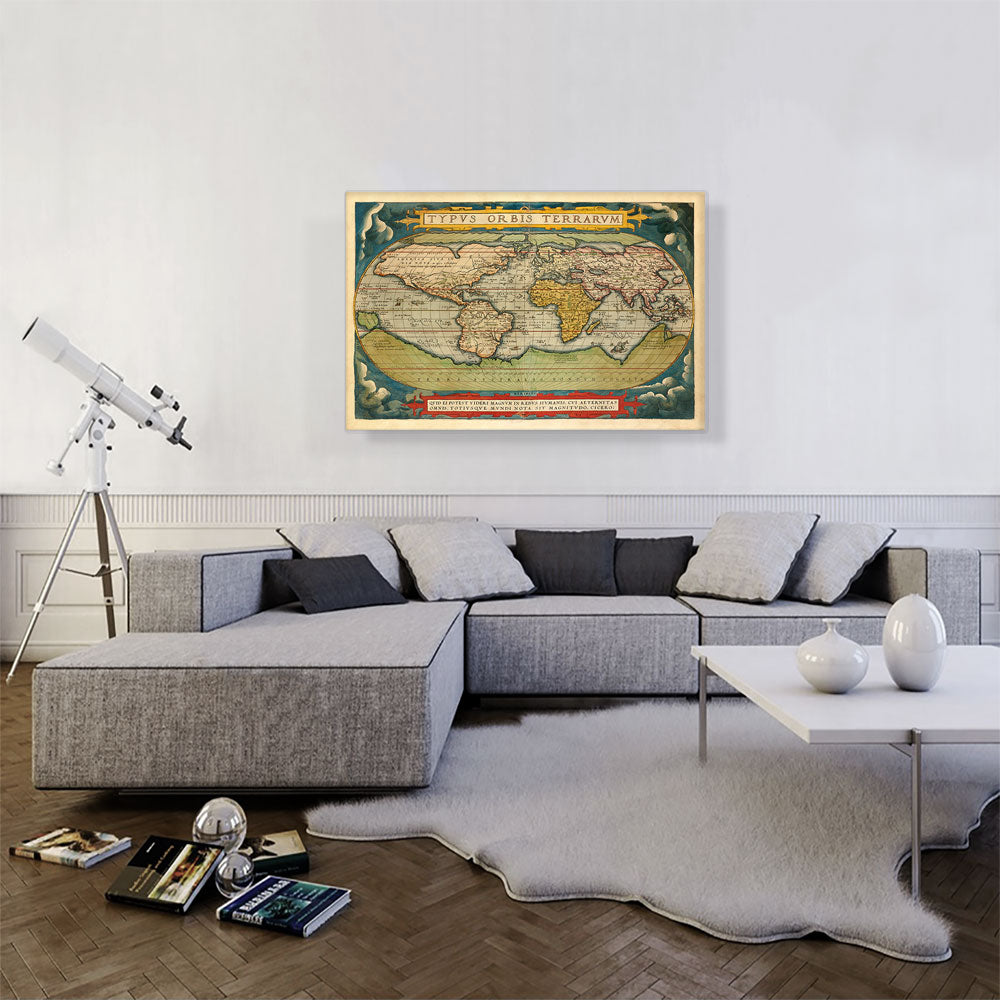 Vintage World Map Canvas | Abraham Ortelius' Theatrum Orbis Terrarum