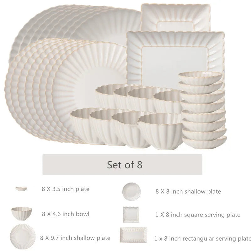 White Floral-Shaped Ceramic Dinner Set