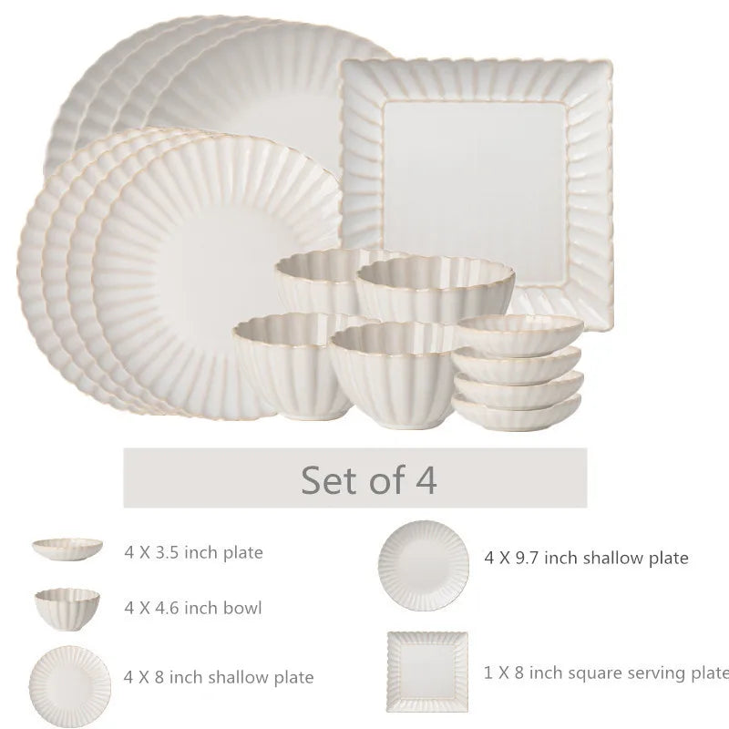 White Floral-Shaped Ceramic Dinner Set