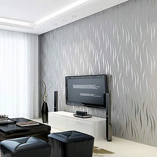 Wavy 3D Embossed Wallpaper – Textured Metallic Wall Covering