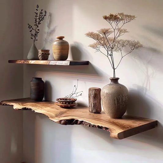 The Ayla Solid Wood Live-Edge Floating Shelf