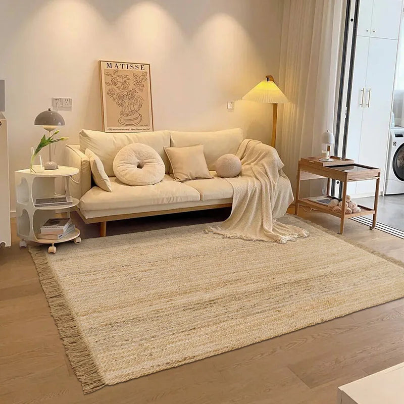 Hand-Woven Jute & Bamboo Fiber Rug – Natural Japanese Style