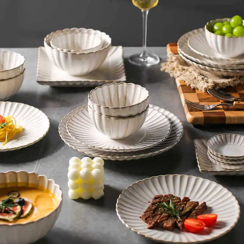 White Floral-Shaped Ceramic Dinner Set