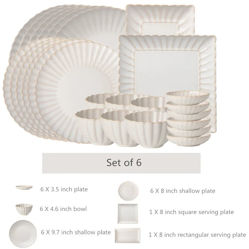 White Floral-Shaped Ceramic Dinner Set