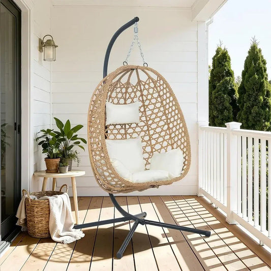 Rattan Egg Chair with Stand — Cushioned Hanging Swing